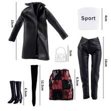 元秀 11.5 英寸时尚娃娃服装套装 - 包括皮夹克、时尚裤子、内衣、包和鞋子，适合 3-6 岁儿童，娃娃服装配饰 - 彩色 - 查看 3