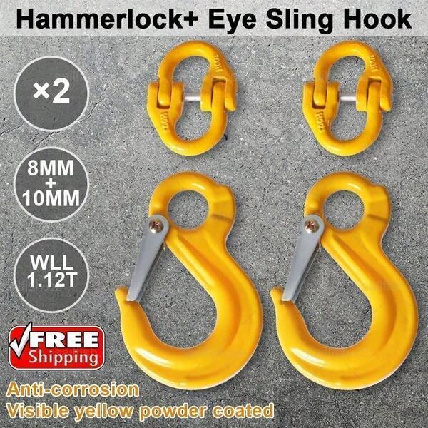 2X 8mm Hammerlock+ Eye Sling Hook Safety Chain Caravan Trailer Connecting Extend