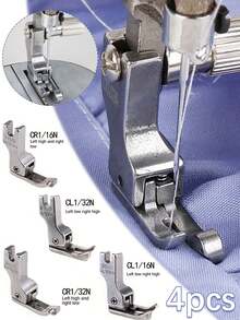 4pcs/Set Narrow Foot Presser Set, Suitable For Knits And Lightweight Fabrics - Sewing Machine Accessories With Left/Right Edge Guides - Silver - View 2