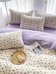 2/3件套，紫色，花卉图案，男女通用，宿舍装饰，超柔软，学生风，甜美可爱女孩款，被套枕套套装，春夏款，可选单人/双人/加大双人尺寸 - 彩色 - 查看 2