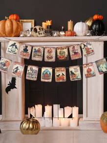 1set Halloween Hanging Paper Banner, Halloween Black Cat Pulling Flags, Halloween Hanging Flag Banner For Halloween Party Decor Home Decoration Room Decor, Halloween Party Background Decoration Hanging Flags, Halloween Party Photo Props, Background Decor, Holiday Decor, Halloween Decor, Party Favor