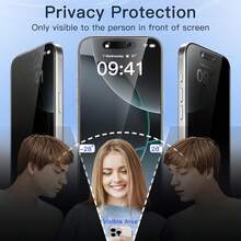 ZYONS 2 pièces Protecteur d'écran anti-espionnage, verre trempé, anti-rayures haute définition clair, surface brillante anti-indiscrétion, dureté 9H, compatible avec les coques de téléphone, couverture plein écran, convient pour iPhone 17 Pro Max/17 Pro/17 Air/17/16 Pro Max/16 Plus/16E/11/12/13/14/15 Série - Noir - Voir 3