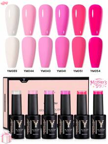 YOKEFELLOW 6色亮粉色凝胶指甲油，10毫升春夏彩色凝胶指甲油，光泽持久，可使用LED UV灯轻松卸除，打造沙龙级美甲效果，适合美甲沙龙、美甲店、DIY居家使用，女士适用，2025母亲节新品礼物 - 彩色 - 查看 3