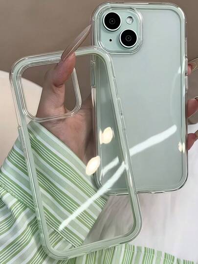 苹果智能时尚手机壳高端手感三合一加厚硬质材质炫彩纯色边框个性创意粉色、白色、黑色、蓝色、绿色极简简约防摔全覆盖透明感炫彩手机壳兼容防水防震防摔防刮