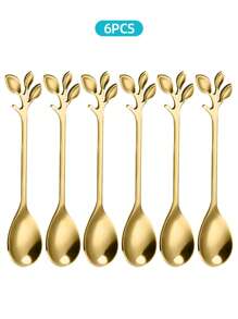 2/6/12/20 Piece Stainless Steel Coffee And Dessert Spoon Set With Leaf Decoration - Suitable For Coffee, Tea And Desserts - Mini Dessert Spoons, Ice Cream Scoops, Dishwasher Safe, Suitable For Mixing, Appetizers - Home, Party, Wedding, Holiday, Elegant Tableware | Stainless Steel Spoons