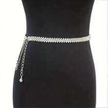 Elegant Large Crystal Waist Chain, Adjustable Silver Metal Sparkly Belly Chain For Women, Body Jewelry Waist Belt Decor For Dress