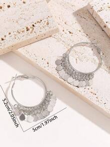 1 paire de nouvelles boucles d'oreilles créoles à pompons rondes et métalliques, boucles d'oreilles en alliage de style bohème fashion haut de gamme pour femmes