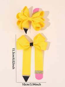 4 件装女童开学发夹铅笔蝴蝶结鳄鱼夹黄粉黑发夹开学第一天发夹可爱甜美发夹新学期礼物发夹儿童发饰 - 彩色 - 查看 5