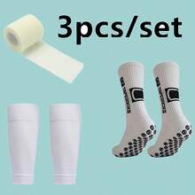 Set de 3 piezas: Calcetines de fútbol deportivos 38-45 (Hombres), Calcetines deportivos con gel antideslizante para balón, Calcetines de baloncesto y Vendas de compresión para piernas de deporte Set para adolescentes - Multicolor - Ver 4