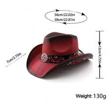 Women Men Cowgirl Hat Western Belted Sun Holiday Beach Straw Hiking Cap - Đỏ - Xem 6