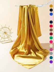 1 pièce Foulard carré en soie mate unicolore pour femme, minimaliste et élégant, adapté aux sorties, aux vacances et à la photographie au printemps, en été et en automne - Doré - Voir 1