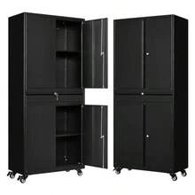 Metal Storage Cabinet With Wheels Metal Garage Cabinet With Adjustable Shelves Tool Storage Cabinet With 1drawer Steel Locker Cabinet With Lock For Home Garage Black73 4 Casters - Black-73"4Casters - View 1
