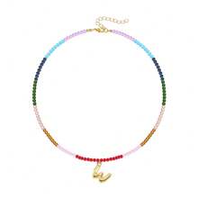 TUANZISP 1pc Women's Colorful Beaded Letter Pendant Necklace, Delicate Unique Design, Sweet Cool Style, Layered Beaded Necklace, Fashion Versatile Casual Jewelry Gift For Women, Birthday, Valentine's Day