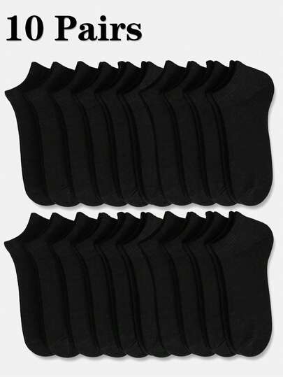 10 Pairs Of Black Soft Boat Socks For Kids, Suitable For Daily Life And Outdoor Sports, Comfortable And Breathable, Versatile And Casual, Boys And Girls Aged 1-14 Children Socks Ankle Teen Grew Socks