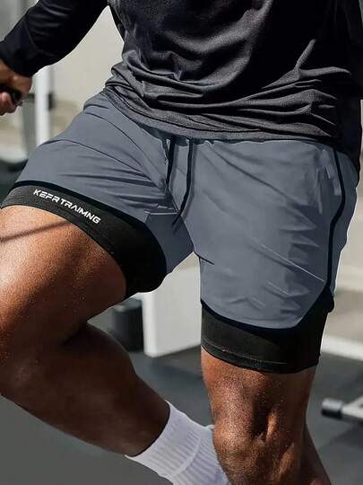 男士速干跑步短裤，内置内裤，男友风7英寸训练裤，适合健身房锻炼