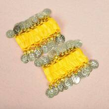 1 par de brazaletes de danza del vientre vibrantes - Accesorios de disfraz de danza coloridos con monedas tintineantes, campanas y patrones florales, perfectos para actuaciones y eventos de danza folclórica, accesorios de danza | Accesorios coloridos | Monedas decorativas, ropa de danza exótica