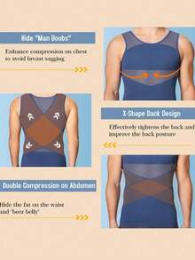 Men's Slimming Compression Shirt - Tummy Control Workout Tank Top, Body Shaper Vest, Tight Fitness Undershirt, Cool Light Blue