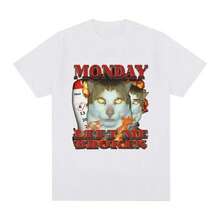 Cool Summer Women Funny Monday Left Me Broken Cat Meme Graphic T Shirt Casual Short Sleeve T-Shirt Fashion Oversized T-Shirts Y2k Top - 白色 - 查看 1