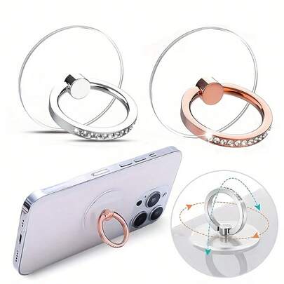 1pc Transparent Round Phone Grip Stand - 360° Rotating Universal Hands-Free Phone Holder For Car Dashboard, Desk, Travel And Home - Fits All Galaxy, Models, Smartphones And Tablets - Reusable Adhesive Ring Holder Accessory, Convenient For Viewing And Video Calls, Best Gift For Women