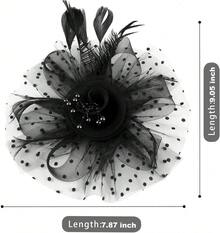 Tea Party Hat For Women, Kentucky Derby Wedding Cocktail Party Flower Mesh Feather Headwear (1-A-Black) - 1金幣 - 查看 7