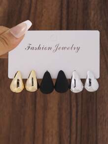 6/18pcs Metallic Teardrop Minimalist Stud Earrings For Women, Versatile Party Earrings