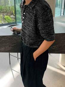 Men's Solid Color Short-Sleeved Single-Breasted Daily Casual Loose Knit Top