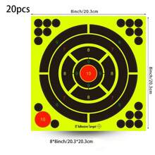 20 piezas Dianas para tiro de 12 x 18 pulgadas, dianas de papel reactivo de colores con adhesivo, pegatinas diana de alta visibilidad para práctica de caza