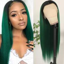Purple Color Lace Front Wigs Pre Plucked Hairline Long Straight Wigs For Fashion Women Girls Party Daily Wear Glueless Dark Purple Lace Front Synthetic Wigs 13x4 Free Part Heat Resistant Fiber Hair 28 Inch 180% Density - Green Ombre - 查看 1