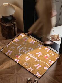 1 Stück Schleifen-Kirsch-Muster Willkommens-Fußmatte, einfacher Stil Innen- und Außen rutschfeste Matte, maschinenwaschbar aus Polyesterfaser, geeignet für Küche, Esszimmer, Flur, Bad, Schlafzimmer, Außenbereich, Eingangsbereich, Heim- und Raumdekoration, für alle Jahreszeiten - Pink - Übersicht 11