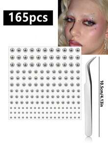 1650/1320/825/495/330/165件 3-6毫米镀银亚克力 Y2K 性感身体首饰贴纸 + 镊子，假鼻环耳钉贴纸，假眉环和唇环非穿孔身体首饰，适合派对和音乐节的面部宝石 - 銀色 - 查看 17