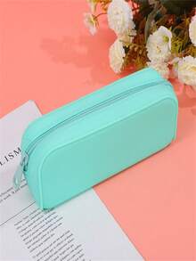 New Large Capacity Silicone Solid Color Pencil Case, Student Stationery Organizer Bag, Rectangular Silicone Pencil Box, Cosmetics Storage Pouch - Multicolor - View 9