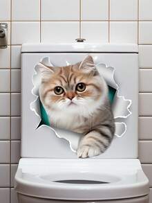 1pc 3D White Puppy Broken Wall Pattern Sticker, PVC Self-Adhesive Bathroom Wall Decal