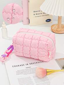 1 件马卡龙色化妆品收纳包儿童旅行化妆包柔软泡沫绗缝化妆收纳包大容量洗漱包带拉链时尚网格设计手拿包便携式手持化妆包带绳钥匙扣可爱零钱包儿童铅笔盒珠宝收纳包、唇油收纳包、指甲油收纳包、洗漱用品收纳包、钢笔收纳包极具吸引力的化妆包，适合上学和旅行 - 彩色 - 查看 6