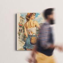 1 Pc Canvas Painting,Woman, Straw Hat, Backless Top, Denim Skirt, Cross - Body Bag, Waterfront, Buildings, Illustration Lily Flower, Art Nouveau, Wall Art, Framed Painting, Interior Decor, Armchair, Floor Rug,Wood Framed Painting (1) Thickness 2.5 Cm/ 1 Inch-Home Decoration For All Occasions,Ideal New Year, Valentine's Day,Thanksgiving,Easter,Christmas Gift,Room Decoration Aesthetic,Wall Decoration Art,Perfect Gift,Autumn And Winter Wall Decoration,Living Room Decoration, Bedroom Decoration, Kitchen Decoration, Entry Decoration, Bathroom Decoration, Direct Wall Painting, High Quality Wall Painting Poster,Modern Home Decoration Stretched And Framed Ready To Hang - Mint Blue - View 9