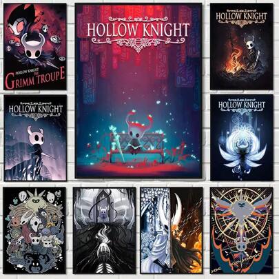 1 pieza/Set de 3 pósteres artísticos de pared opcional con marco, decoración de paredes, decoración de habitaciones, populares personajes de videojuegos, anime Hollow Knight, impresiones y pinturas artísticas en lienzo para decoración del hogar y habitación de jugadores