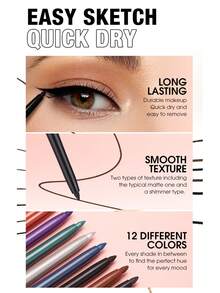 1pc Matte Shimmer Eyeliner Pencil, Twist-Up Waterproof Long-Lasting Smooth Eye Liner Pen