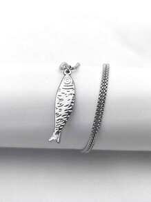 1pc Gold-Tone Stainless Steel Cute Salted Fish Ocean Style Necklace, High-End