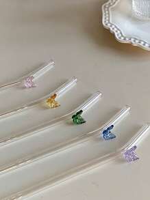 Juego de 6 Pajitas Reutilizables con Encanto de Mariposa - Juego de Bebida Encantado para Bodas/Despedidas de Soltera, Pajitas de Vidrio Caprichosas con Cepillo de Limpieza, Suministros para Fiestas, Accesorios de Cóctel para Jardín de Hadas, Perfecto para Fiesta de Soltera y Decoración de Compromiso Nupcial, Regalo para Novia