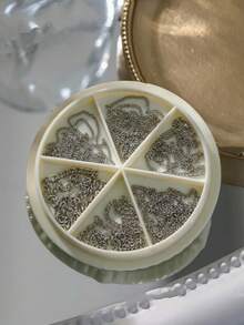 6 件套混合金属链条指甲饰品套装，枪黑色和灰色链条指甲装饰，INS 风格迷你配饰指甲用品指甲饰指甲宝石 - 淺灰色 - 查看 2