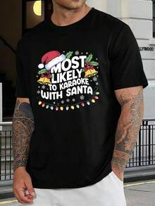 Pijamas navideños familiares divertidos a juego, camiseta de karaoke de Papá Noel - Camiseta unisex para vacaciones para hombres y mujeres - Negro - Ver 1