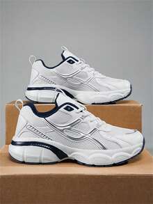 Zapatillas deportivas de suela de goma para todas las estaciones, zapatillas de baloncesto para hombres, talla grande, estilo callejero, transpirables, de moda (patrón de suela aleatorio), adecuadas para vaqueros y ropa deportiva - Blanco - Ver 5