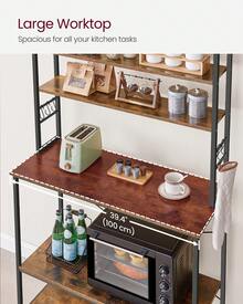 VASAGLE Kitchen Storage Rack, Coffee Bar, Baker's Rack, Total 6 Shelves And 6 Hooks, For Microwave, Steel Frame, Industrial, 40 X 100 X 167 Cm, Rustic Brown And Ink Black - Rust Brown - View 4