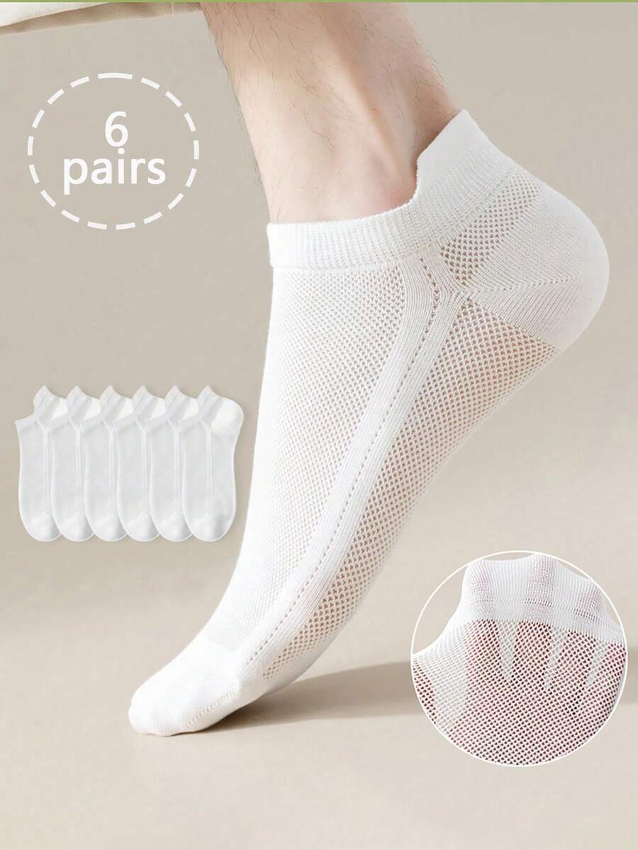 6/10/15 Pairs Men's Lightweight Breathable Mesh Low Cut No Show Socks, Invisible Socks, Unisex, White, Suitable For Fitness