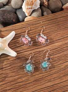 1 Pair Of Luminous Earrings With Ocean Creatures Design - Sea Horse, Crab, Turtle, Starfish For Beach Party & Music Festival