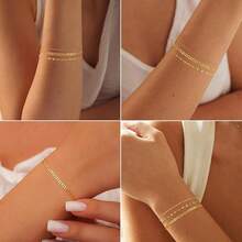MBW Gold Bracelets Women, Dainty 14K Gold Plated Bracelet Stack Beaded Chain Bracelet Set Thin Small Cute Paperclip Bracelets Fashion Waterproof Jewelry Gold Accessories Women - Style7 - 查看 4