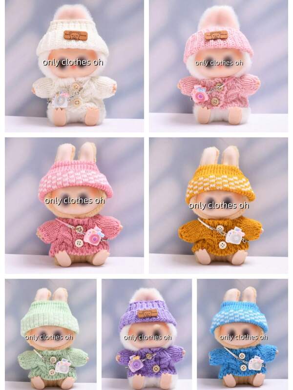 Accessories Set For Labubu Clothes: Charms, Buttons, Winter Sweater, Hat, Purse, Suitable For 1st/2nd Generation Blind Boxes Outfits, Including Sitting & Standing Pose Fabric Accessories (Excluding Figurine)