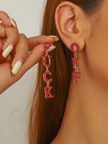 1 Pair Punk Style Vintage Zinc Alloy Letter Inlaid Glass Rhinestone Stud Earrings, Charming Jewelry Accessories For Women, Party Decor, Friend Gift - Letter Earrings - View 24