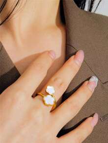 TONSI 1 chiếc nhẫn đơn hình vỏ sò bằng thép không gỉ mạ vàng 18K kiểu Hàn Quốc thanh lịch và quyến rũ, thích hợp làm quà tặng tốt nghiệp/lễ hội, kèm hộp quà trang sức dành cho nữ. - Hộp quà tặng nhẫn - Xem 4