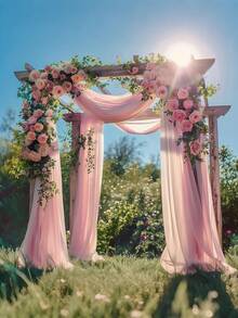 Elegant Pink Sheer Curtain, Wedding Arch Drape Fabric For Parties Ceiling Wedding Arch Reception Drapery Fabric Decor, 118in Drape Fabric, Tulle Chiffon Fabric Voile Suitable For Wedding, Proposal, Engagement Event Background, Birthday Party Decoration, Curtain, Stage, Tent, Wedding Table And Chair Decoration, Wedding/Festival Party Decorations, Hanging Wall Decor, Summer Graduation Christmas - Pink - View 4