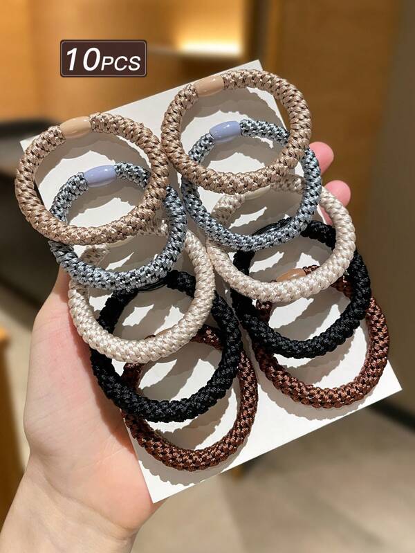 10 Stücke/Set gewebte Haargummis, elastische Haargummis, nicht schädigend, Damen Haaraccessoires, minimalistischer Stil, geeignet für verschiedene Frisuren, für den täglichen Gebrauch und Outdoor, saisonales Accessoire-Set Haargummis, Haargummis für Zöpfe, Haargummis, Haarseile, Haarbobbles